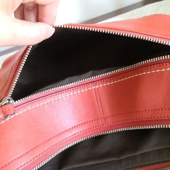 Coach Red Orange Vintage Pleated Leather Hobo Bag F13731 - Picture 10 of 11